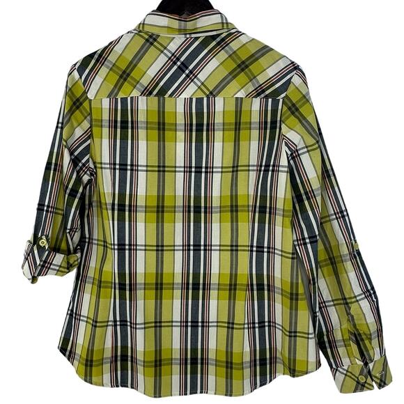 CJ Banks Green Plaid Casual Button Up Shirt Size X (14W) Everyday Normcore Basic - Picture 2 of 3